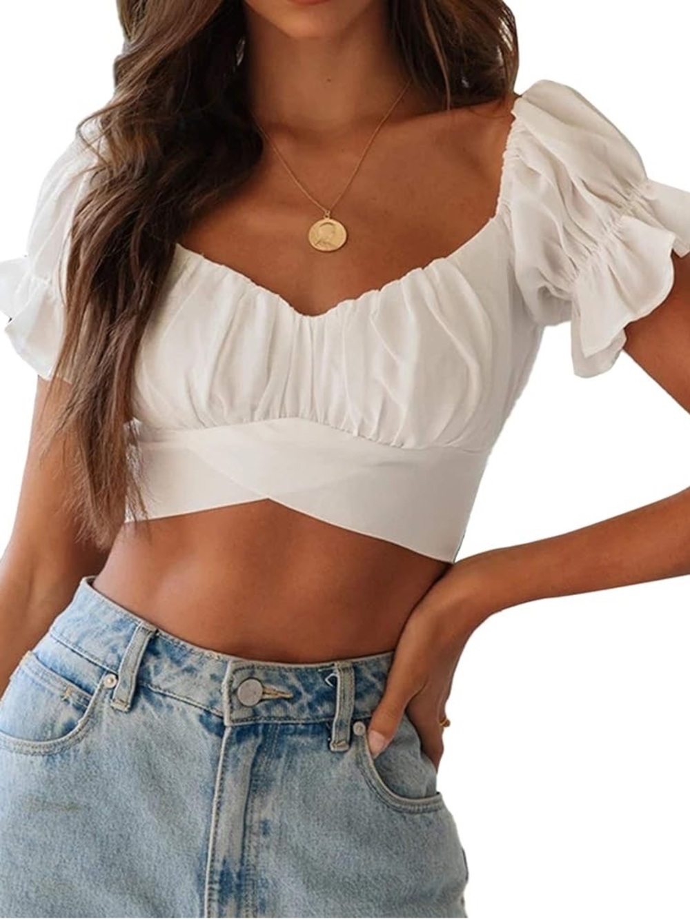 Women’s White Cropped Tie-Front Top